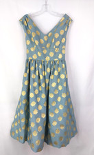 Barbara Tfank Blue and Gold Brocade Sleeveless Cocktail Party Dress, Size 6
