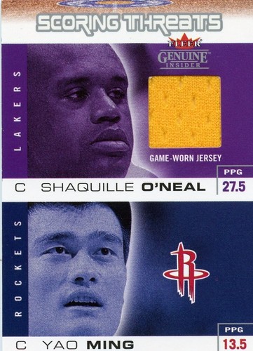 SHAQUILE ONEAL ( 2004 ) FLEER GENUINE INSIDER JERSEY CARD LAKERS ( YAO MING )