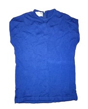 Vintage Women's 1960s Marco Polo Blue Thin Wool Cap Sleeve Crop Sweater Size 14