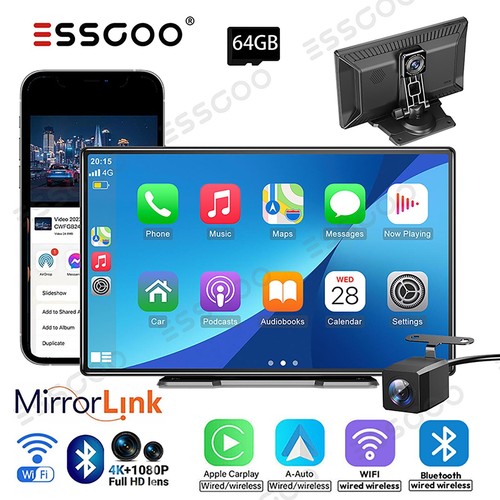 9" 4K Touch Screen Dash Cam Car Stereo BT FM Apple Carplay Wireless Android Auto