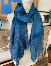 Isaac Mizrahi Woven Scarf with Lace Trim Teal Green New Party Wedding