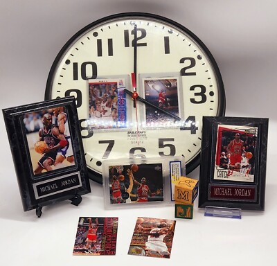 Michael Jordan Lot Clock W/2 Upper Deck Jordan Cards Plaques W/name  Plates - Main Image