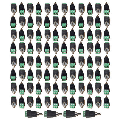 100 pcs Phono RCA Male Plug to AV Screw Terminal Security Camera Video Connector