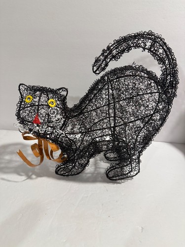 Alambre de Halloween Esculpido Gatito Negro Púrpura Brilla 10.5" ALTO LEER