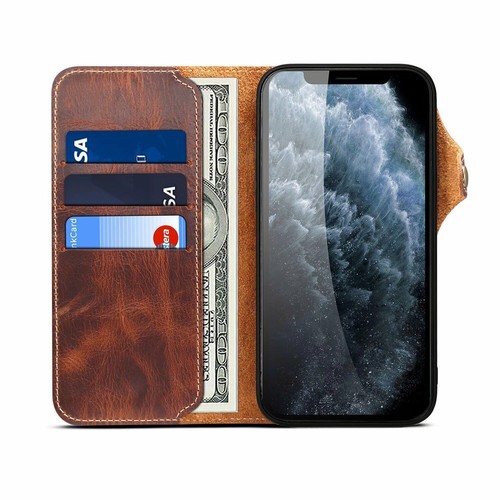 Funda tipo billetera de cuero de vaca genuino real para iPhone 7 8+11 12 13 14 15 16e - Imagen 13 de 47