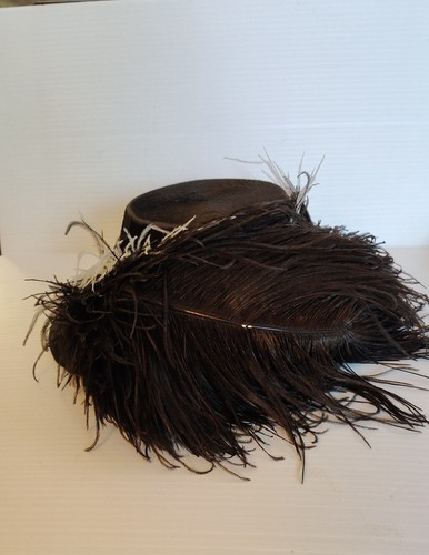 Antique Ascot Edwardian Authentic Black Velvet Ostrich Feather Mini Top Hat - 第 10/17 張圖片