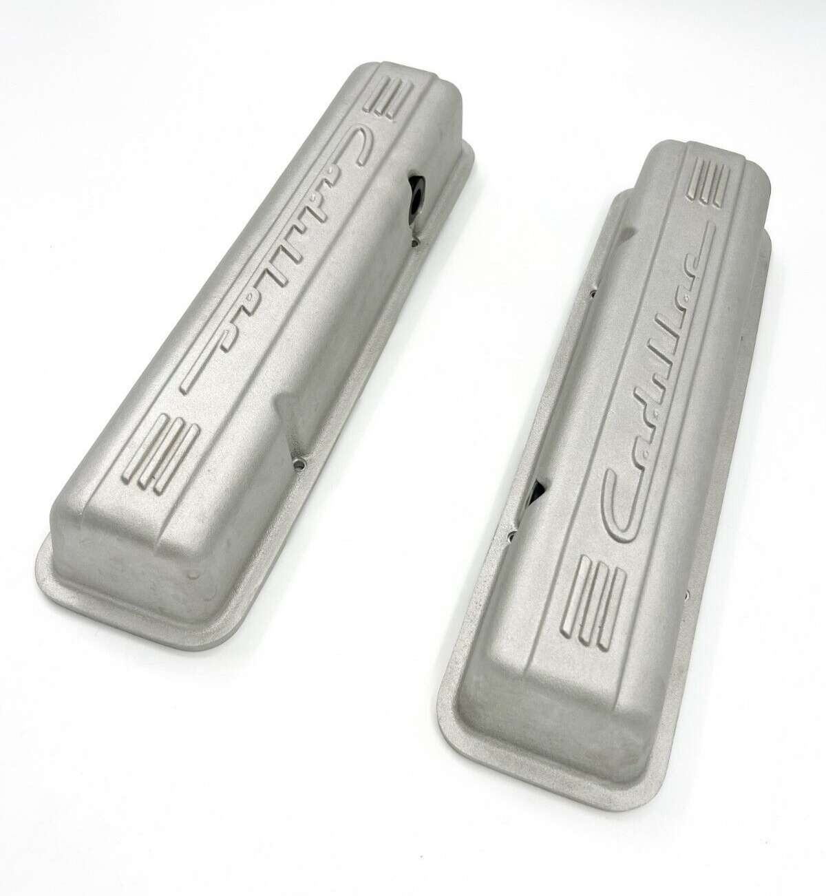 Cast Finned "Cadillac" Script Valve Covers For Small Block Chevy SBC w