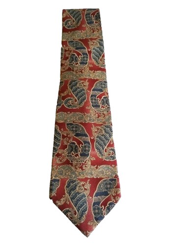Bill Blass Burgundy Paisley Silk Necklace Tie with Gold Script VINTAGE 1990 main image 4