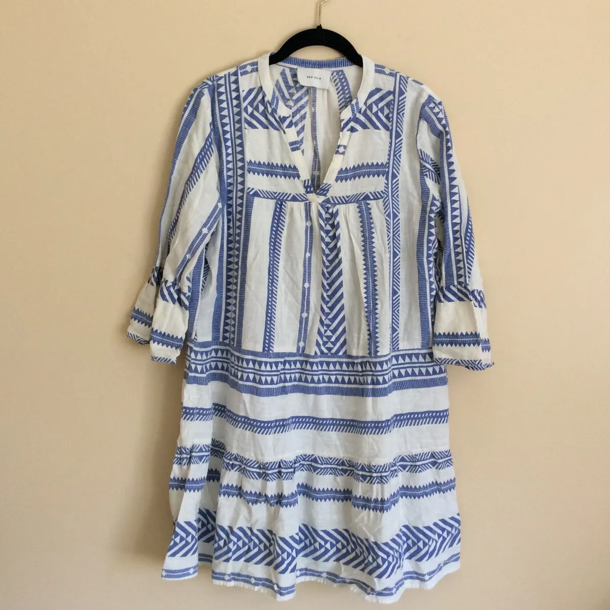 arsenal fleksibel skam Neo Noir Women&#039;s Gunvor Aztec Print Ivory Blue Cotton Dress Boho Beach  | eBay