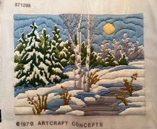 Finished Artcraft Concepts "Winter Birches" 5902 Needlepoint Crewel Picture
