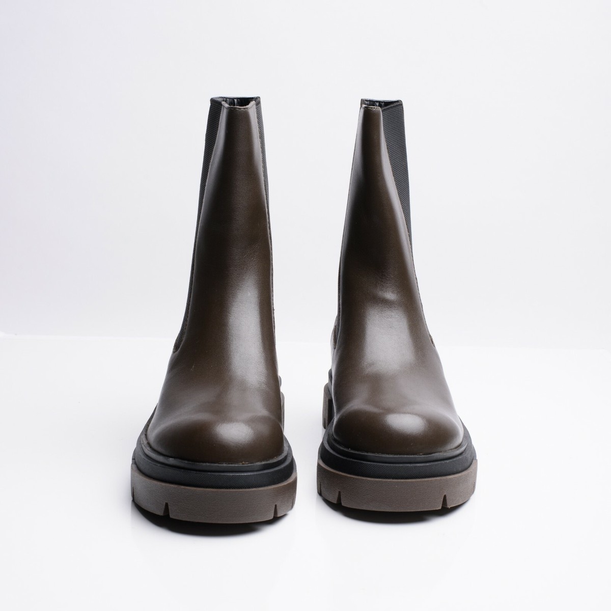 Zara Womens Chelsea Khaki Leather Ankle Boots Lug Soles EU Zara Womens Chelsea Khaki Leather Ankle Boots Lug Soles EU