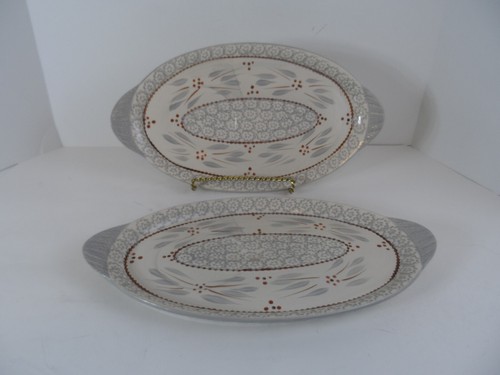Temp-tations Grau Keramik Sandwich & Suppe Teller/Platten 14,5" x 7,5" Menge 2