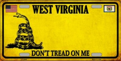 WEST VIRGINIA DON'T TREAD ON ME FLAG METAL AUTO TAG LICENSE PLATE 6X12 (NEW)