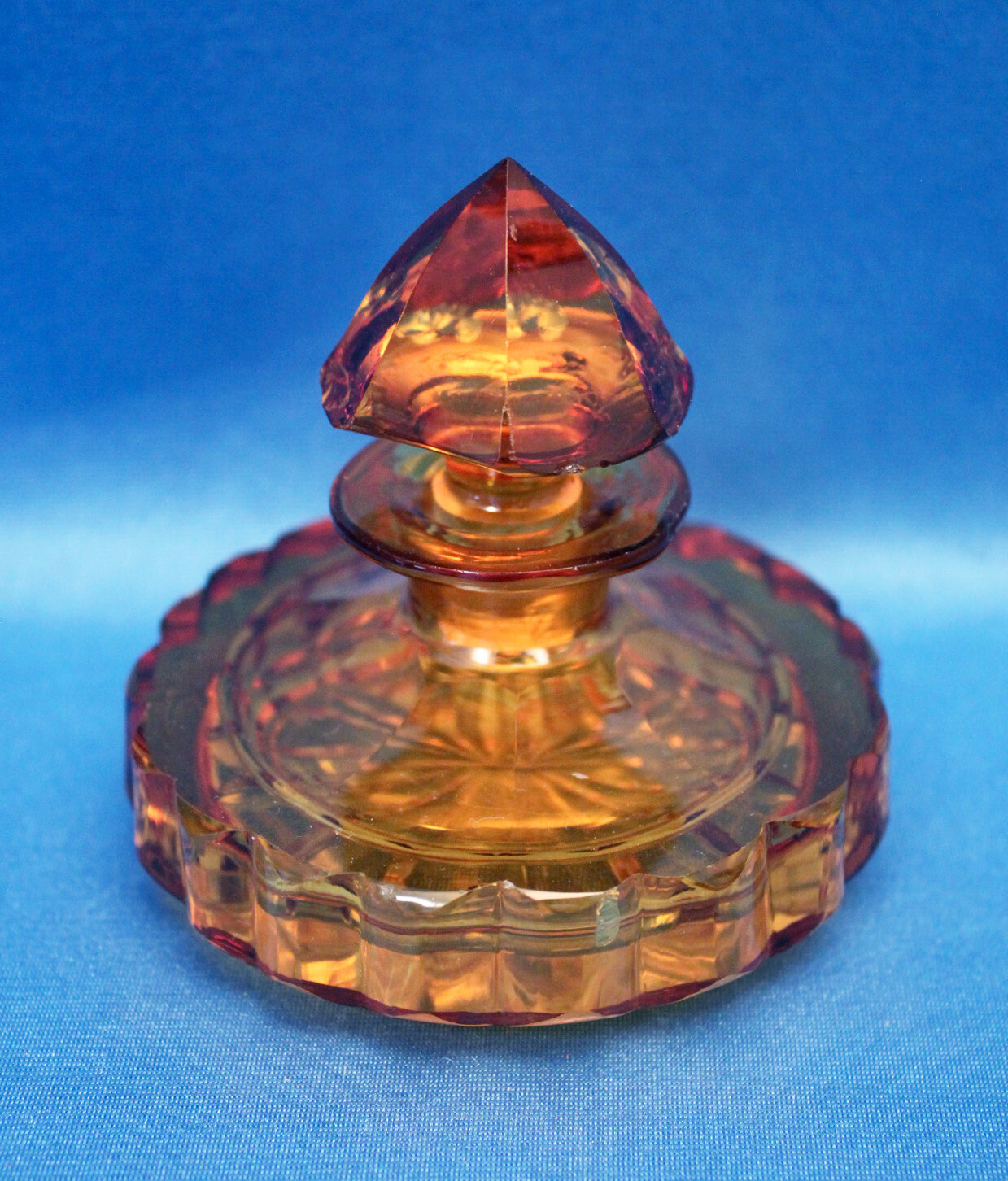Antique 6 PANEL ROSE PINK AMBER Crystal Glass Perfume numbered Bottle
