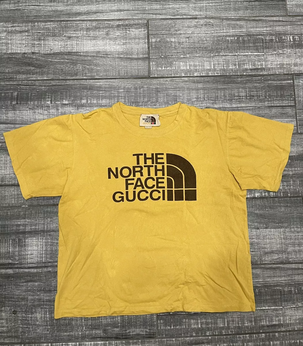 BRAND NEW GUCCI x THE NORTH FACE Logo T-shirt SIZE S OVERSIZE BLACK YELLOW