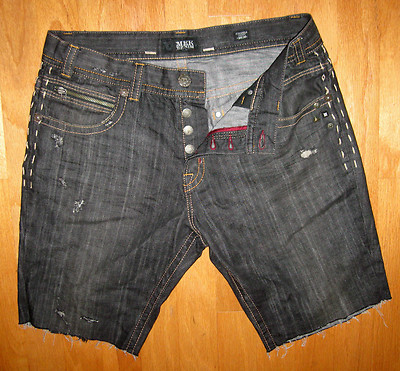 MEK DENIM ''STOCKHOLM'' MEN'S DISTRESSED & DESTROYED BLACK DENIM SHORTS SIZE 38