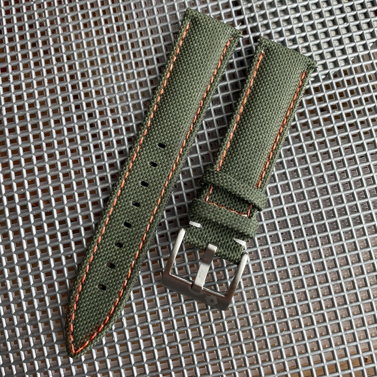 20mm GREEN Sailcloth Double Sided watch band strap ORANGE Stitch