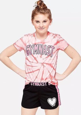 NWT JUSTICE Girls 8 10 Logo Lace Up Tee /& Sport Dolphin Shorts Outfit