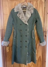 Vintage Y2k Hooch Olive Green Khaki Double Breasted Coat Size M 10 Afghan Fur