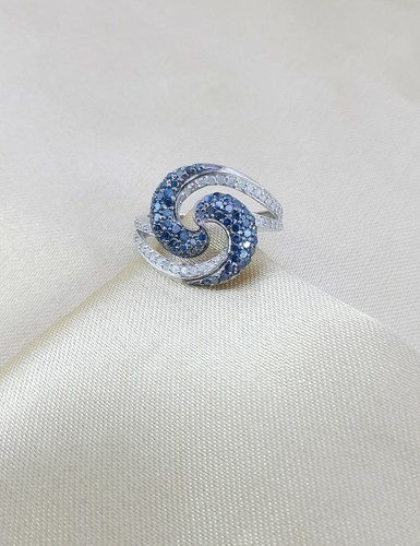 1.16 Ct Natural Round Cut White Blue Diamond Cluster Band Engagement Silver Ring - Picture 2 of 8