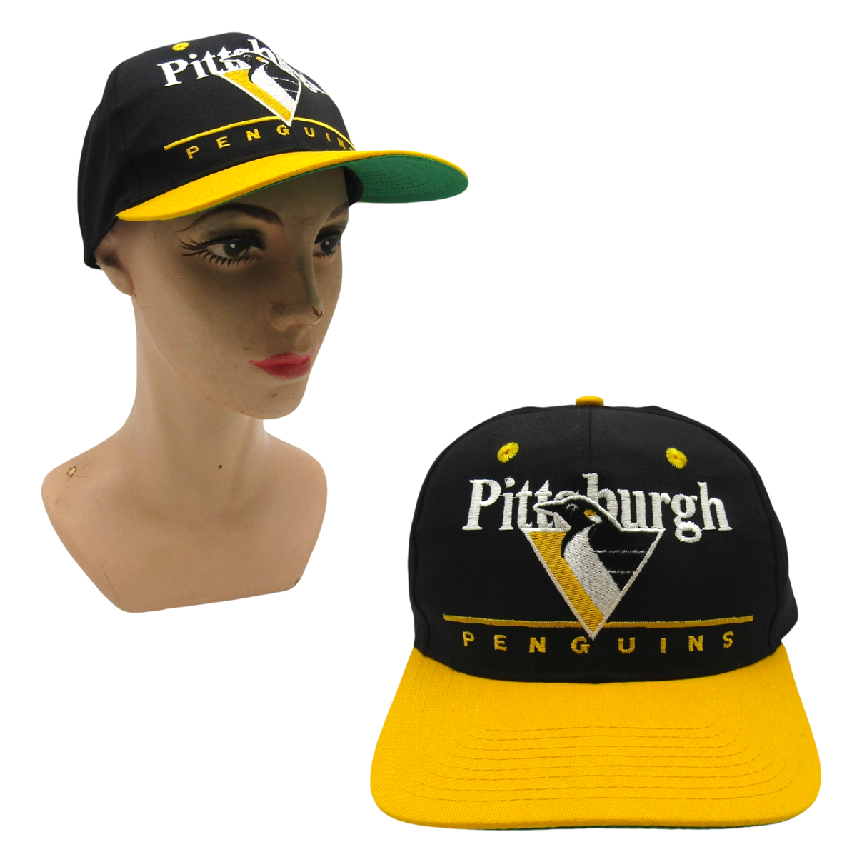 Vintage 90's Pittsburgh Penguins Hockey Snapback Cap Hat NHL Deadstock NEW  Twins