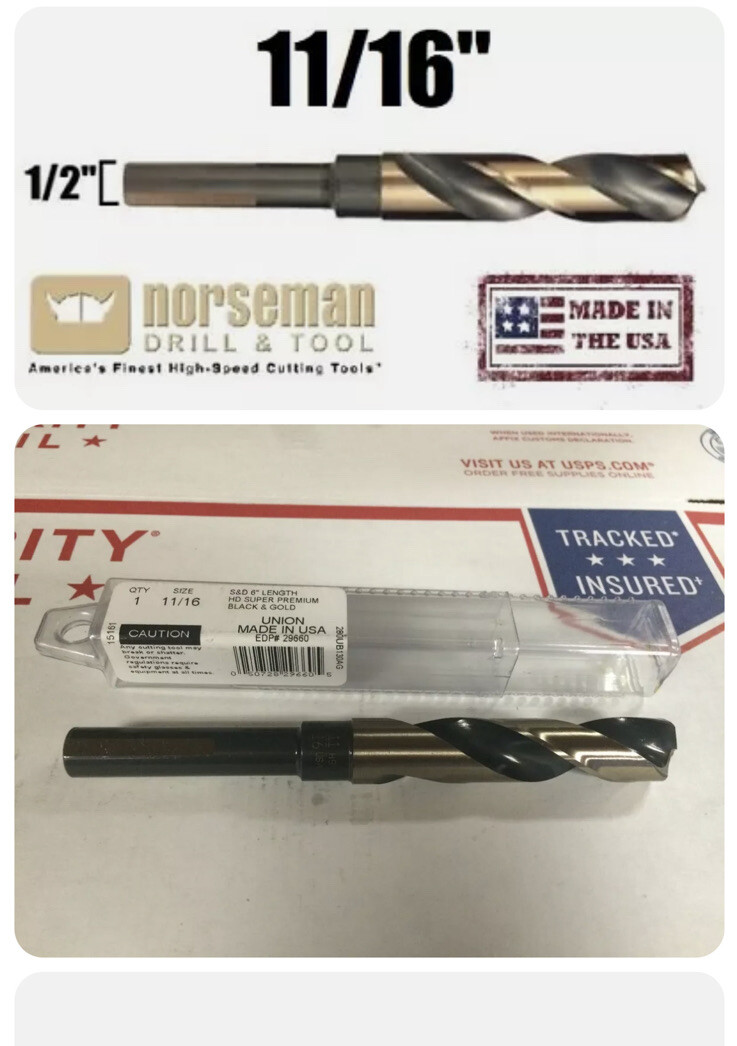 Norseman 29550 Super Premium High-Speed Drill Bit - 33/64 X 1/2 Shank (USA Made)