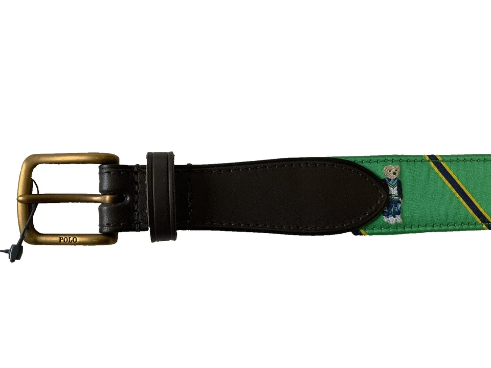 Новые мужские Ralph Lauren зеленый поло медведь коричневый кожаный лента ремень размер 42 - Изображение 3 из 4