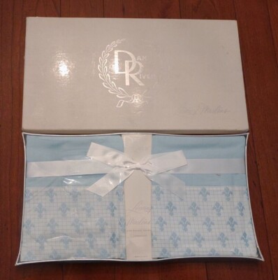   Pr Vtg  Dan River Luxury Muslin Pillowcases Blue Fleur De Lis NOS Orig Pkg 