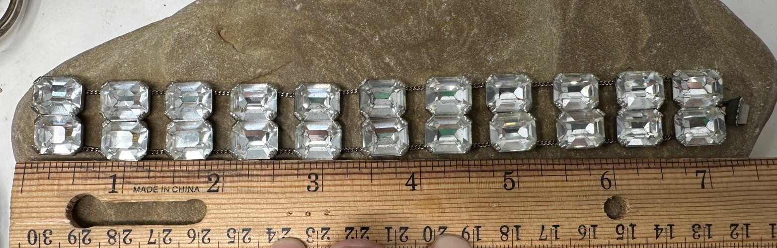 Vintage  Sparkly Rectangular Rhinestone Double Ro… - image 3