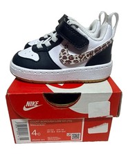 Nike Court Borough Low Unisex Kids Sneakers US 4 Black/White Leather Hook Loop