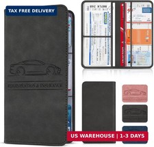 Car Registration and Insurance Card Holder, Magnetic Closure Leather Vehicle Doc