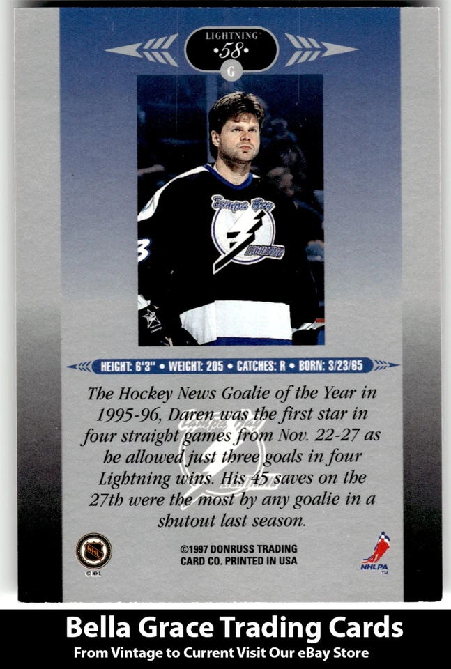 1996-97 Leaf Limited Daren Puppa #58 Tampa Bay Lightning NHL Hockey  - Image 2 of 2