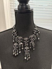 Natasha Gothic Skull Charm Statement Necklace...