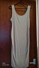 Beige Ribbed Knit Maternity Bodycon Dress Scoop Neck Sleeveless Knee UK M