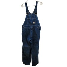 READ Carhartt Overalls Youth XL Blue Denim Double Knee Bib Workwear Y19DST