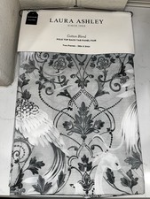 NWT Laura Ashley Tregaron Damask Set of 2 Curtain Panels Gray Bird 37x84 Cotton