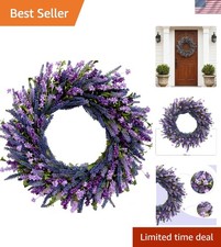 24 Inch Purple Lavender Flower Wreath for Front Door, Spring Summer Forsythia...