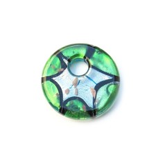 39mm Glass Lampwork Go Go Donut Pendant, Green, Silver Foil, Black