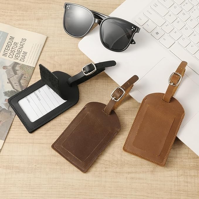 Genuine Leather Luggage Tag For Suitcases ID Tags Bag, Tags For Luggage (2 Pack)