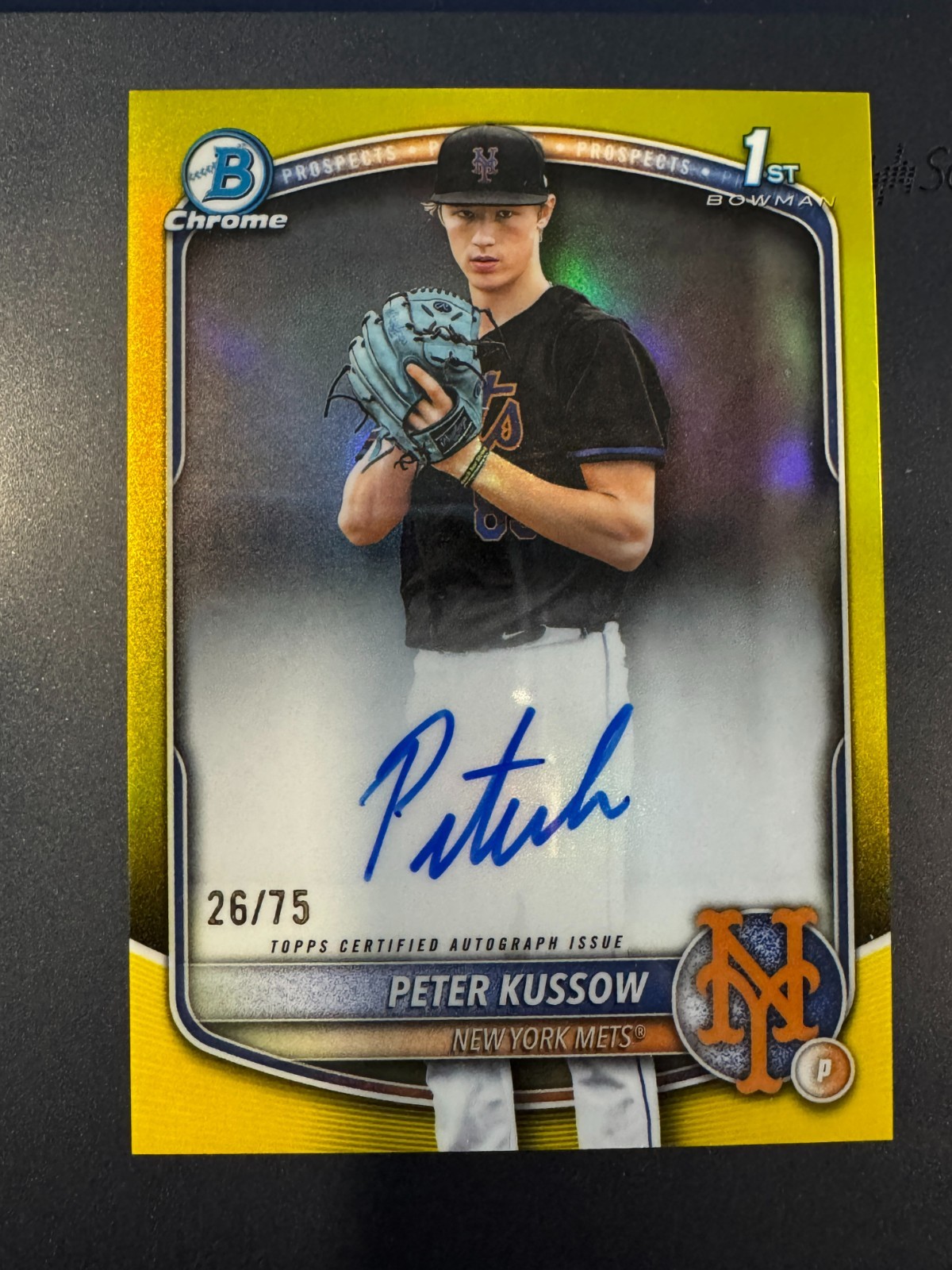 2025 Topps Bowman Draft Peter Kussow Chrome Prospect Auto Yellow /75 GX33