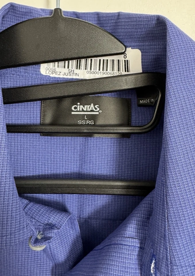 Mens Vintage Work Shirt Large Blue Check Cintas Short Sleeve - Image 4 of 4