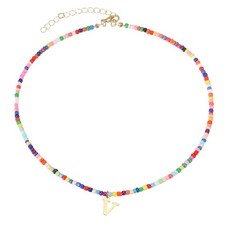 Colorful Initial Necklaces for Women,Cute Trendy Bead Chokers Necklace Letter V 