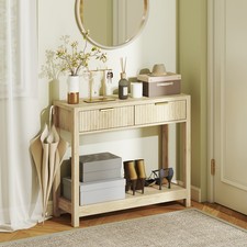 HOMCOM Modern Console Table w/ Fluted Panel Drawers, Narrow Refurbished