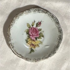 Porcelain Decorative Plate Floral White Pink Yellow Green Round Glossy 10cm