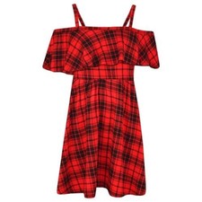 Ragazze Skater Abito Bambini Rosso Scozzese Estate Party Spento Spalla 7-13 Anni