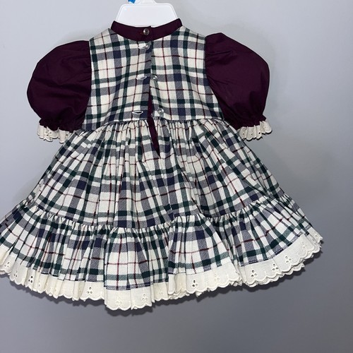 Handmade Plaid Doll or Baby Girl Dress with Purple Sleeves - Picture 6 of 8
