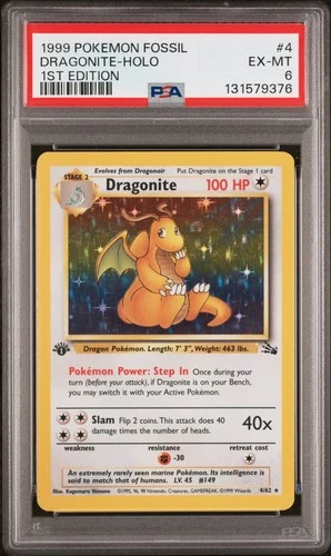 1999 POKEMON FOSSIL 1ST ED #4 DRAGONITE-HOLO PSA 6
