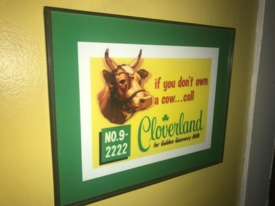 Cloverland Cow Dairy Milk Farm Barn Feed Store Farmer Kitchen Advertising Sign