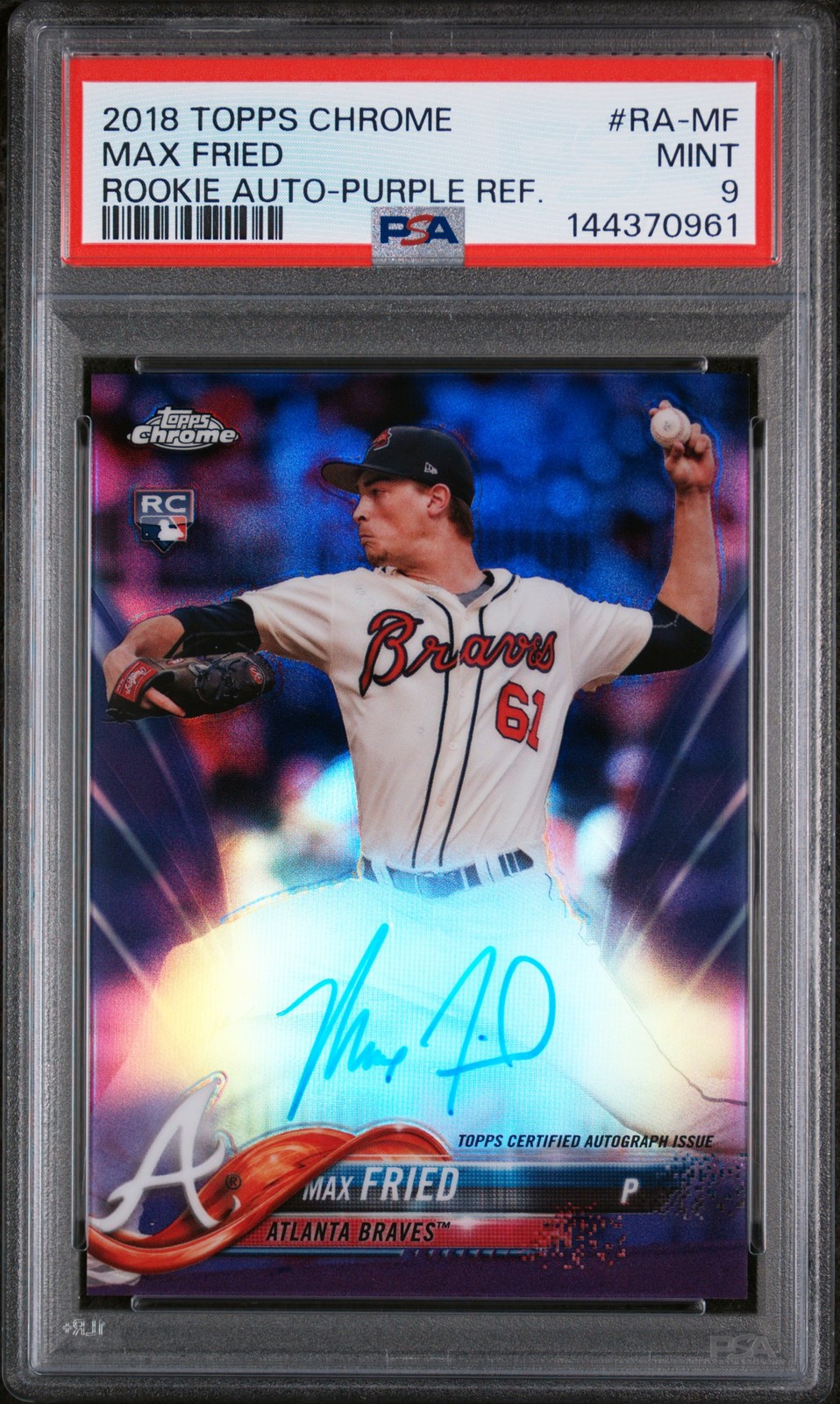 2018 Topps Chrome RAMF Max Fried Rookie Autographs Purple Refractor /250 PSA 9