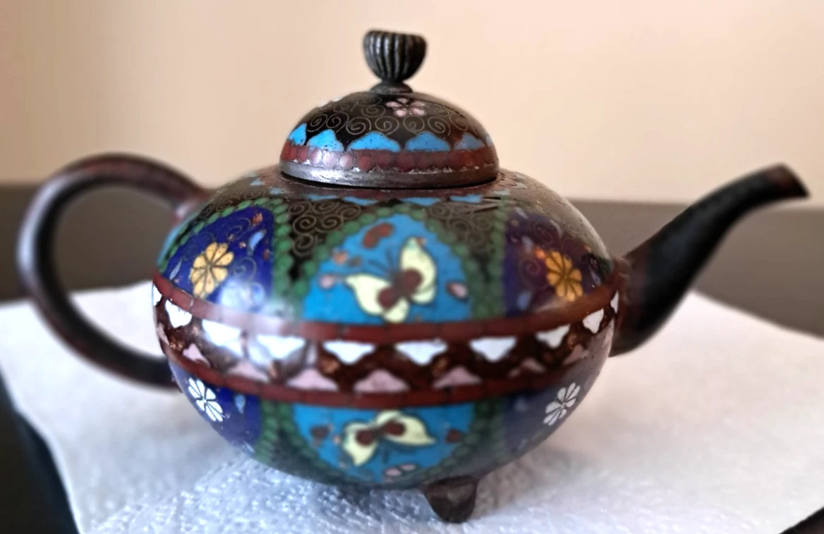 多色古董原始景泰蓝古董日本茶壶| eBay